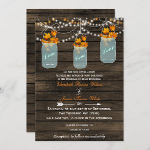 Invitation Barnwood, Rustique mariage de automne de bocal de 