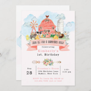 Invitation Barnyard Bash Farm Animaux 1er. Fête d'anniversair