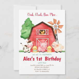 Invitation Barnyard Birthday Bash Watercolor Country Farm