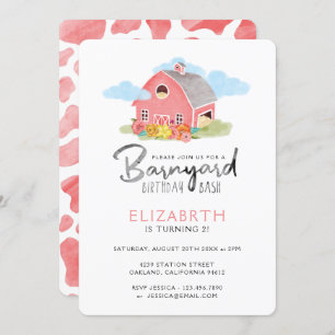 Invitation Barnyard Birthday Bash Watercolor Country Farm