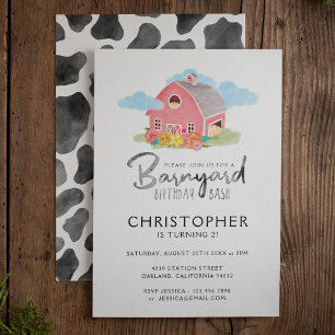 Invitation Barnyard Birthday Bash Watercolor Country Farm