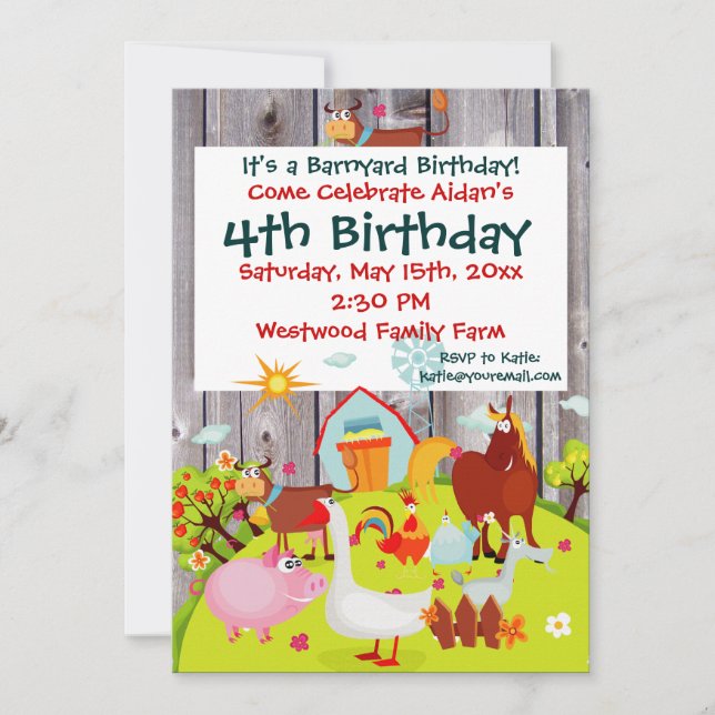 Invitation Barnyard Farm Animaux Barnwood Anniversaire Invita (Devant)
