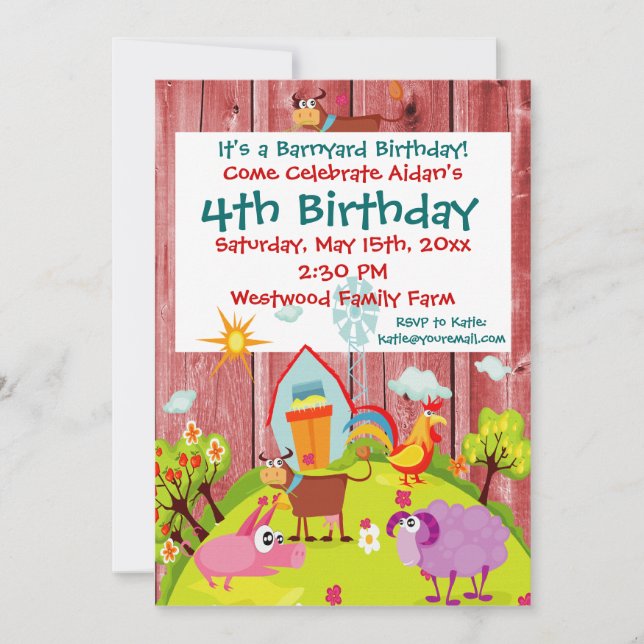 Invitation Barnyard Farm Animaux Barnwood Anniversaire Invita (Devant)