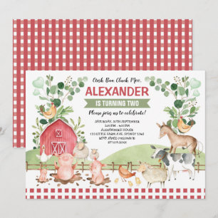 Invitation Barnyard Farm Animaux verdure fête d'anniversaire
