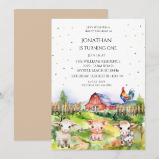 Invitation Barnyard Farm Theme Boys 1ère fête d'anniversaire