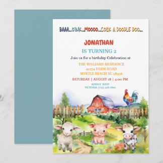 Invitation Barnyard Farm Theme Boys 2e fête d'anniversaire