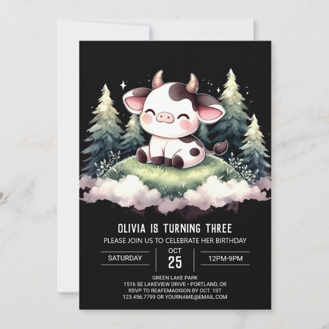 Invitation Barnyard Printable Vache Anniversaire (Devant)