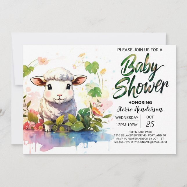 Invitation Barnyard Sheep Girl Baby shower (Devant)