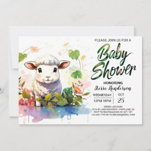 Invitation Barnyard Sheep Girl Baby shower