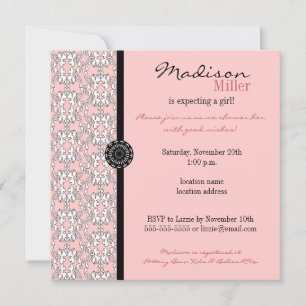Invitation Baroque à l'invitation des Baby showers roses
