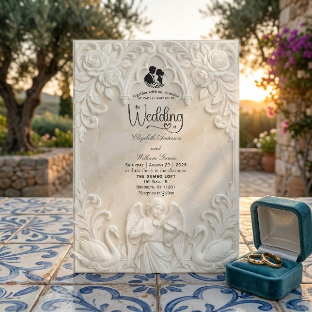 Invitation Baroque Ange & Cygnes Crème Vintage Mariage (Créateur téléchargé)