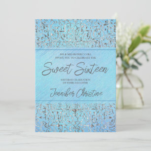 Invitation Baroque Argent Et Quinceanera Bleue