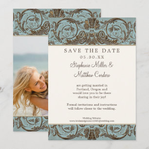 Invitation Baroque Bleu Vintage Coquillage Faire Part de Date