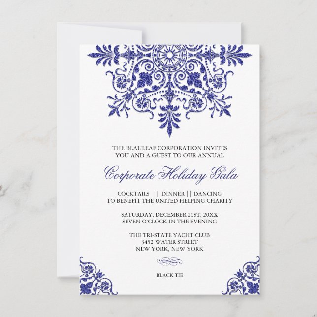 Invitation Baroque Cobalt Parties scintillant Bleue Look Fête (Devant)