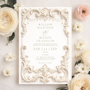 Invitation Baroque Élégant Mariage en Ivoire