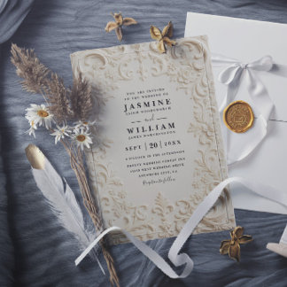 Invitation Baroque Embossed Vintage Elegant QR Code Wedding