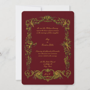 Invitation Baroque Rococo Golden Floral Garlands & Cherubs