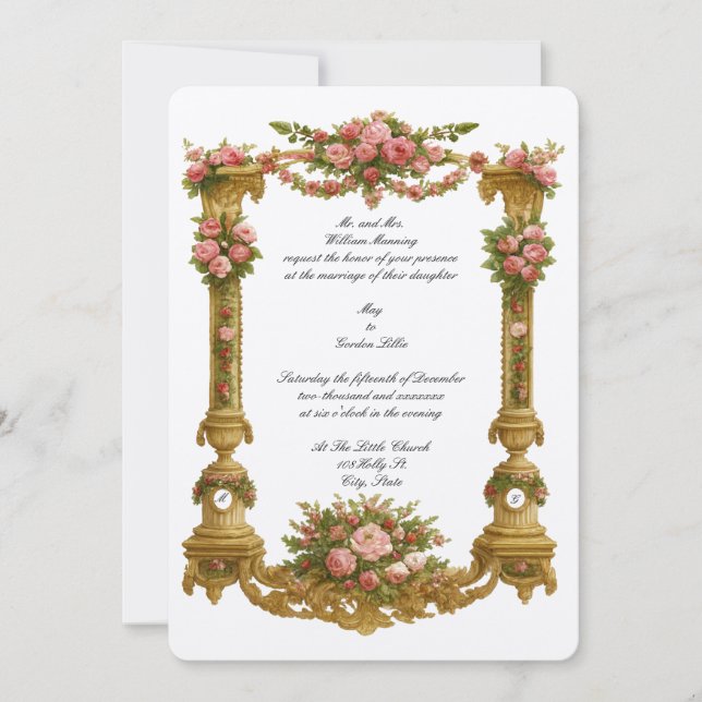 Invitation Baroque Rococo Pedestal Color Frame Wedding (Devant)