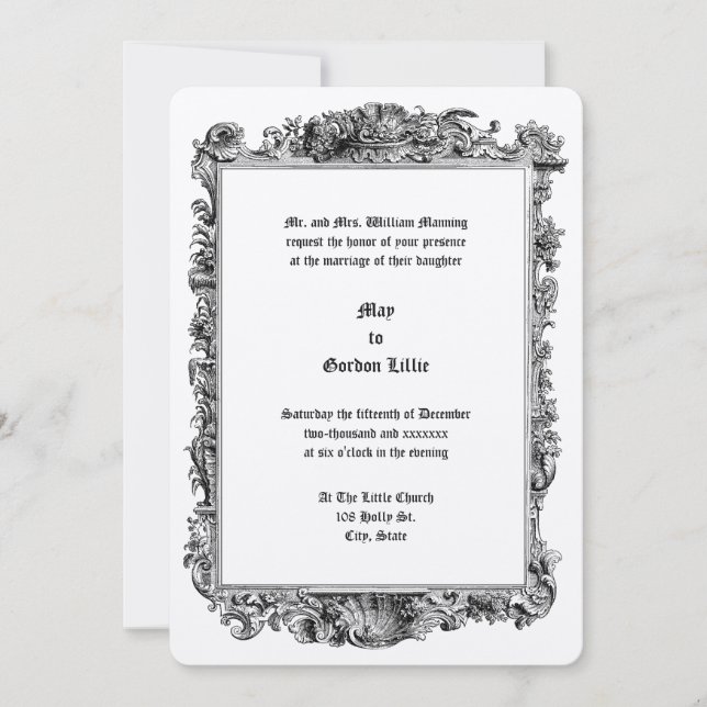 Invitation Baroque Rococo Rocaille Seashell Frame Mariage (Devant)
