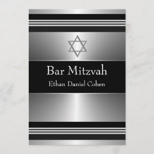 Invitation Barre argentée noire Mitzvah d'étoile de David