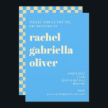 Invitation Barre Bat Bleue Mitzvah Retro esthétique<br><div class="desc">Retro Motif en damier esthétique Bat bleu et blanc ou Bar Mitzvah Invitation</div>