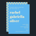 Invitation Barre Bat Bleue Mitzvah Retro esthétique<br><div class="desc">Retro Motif en damier esthétique Bat bleu et blanc ou Bar Mitzvah Invitation</div>