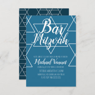 Invitation Barre blanche bleu géométrique Mitzvah