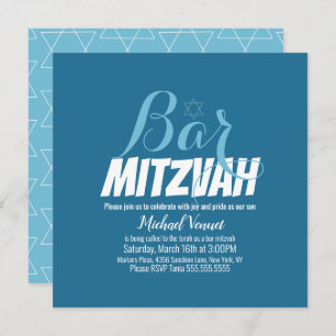 Invitation Barre blanche géométrique bleu Mitzvah