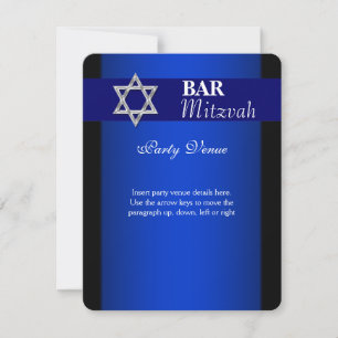 Invitation Barre bleu argent mitzvah insert bleu arrière - pl