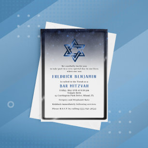 Invitation Barre bleue brillante Mitzvah d'étoile de David ou