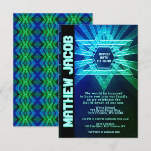 Invitation Barre bleue et verte Mitzvah