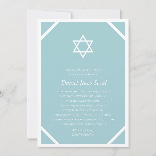 Invitation Barre bleue minimaliste ou Bat mitzvah (Devant)