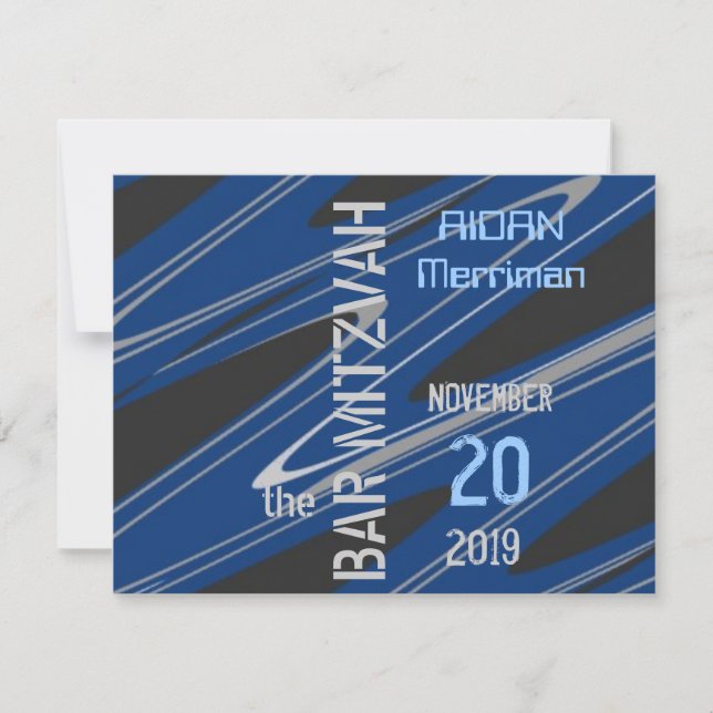 Invitation Barre bleue Mitzvah de vague (Devant)