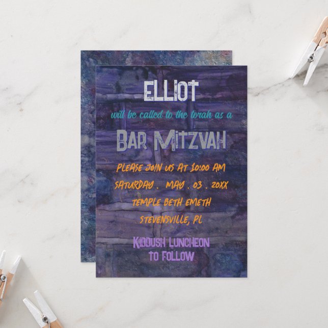 Invitation Barre BM ou Déco murale Bat mitzvah (Devant/Arrière en situation)