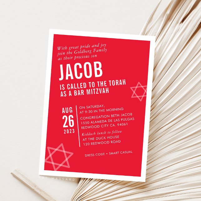Invitation BARRE BOLD MITZVAH simple angle moderne rouge blan (Créateur téléchargé)