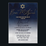 Invitation Barre d'aquarelle blanche bleu marine moderne Mitz<br><div class="desc">Cette invitation Bar Mitzvah à thème moderne et artistique est le choix parfait pour votre fils pour sa journée spéciale. Il présente un dégradé bleu marine peint à la main et blanc. Au sommet de l'invitation se trouve une fausse étoile dorée de David et la typographie personnalisée. C'est un design...</div>