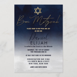 Invitation Barre d'aquarelle blanche bleu marine moderne Mitz
