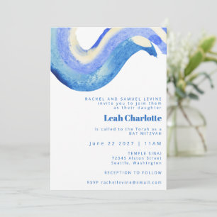 Invitation Barre d'aquarelle bleue Abstraite moderne Mitzvah