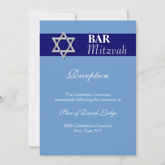 Invitation Barre d'argent bleu mitzvah| RÉCEPTION (Devant)