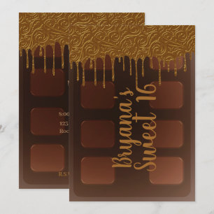 Invitation Barre de chocolat Gold Drip pour fête Sweet 16