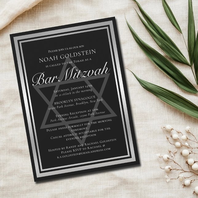 Invitation Barre Formelle Noire Silver élégant Mitzvah (Créateur téléchargé)