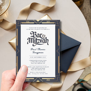 Invitation BARRE géométrique MITZVAH Qualité Marine Or Modern