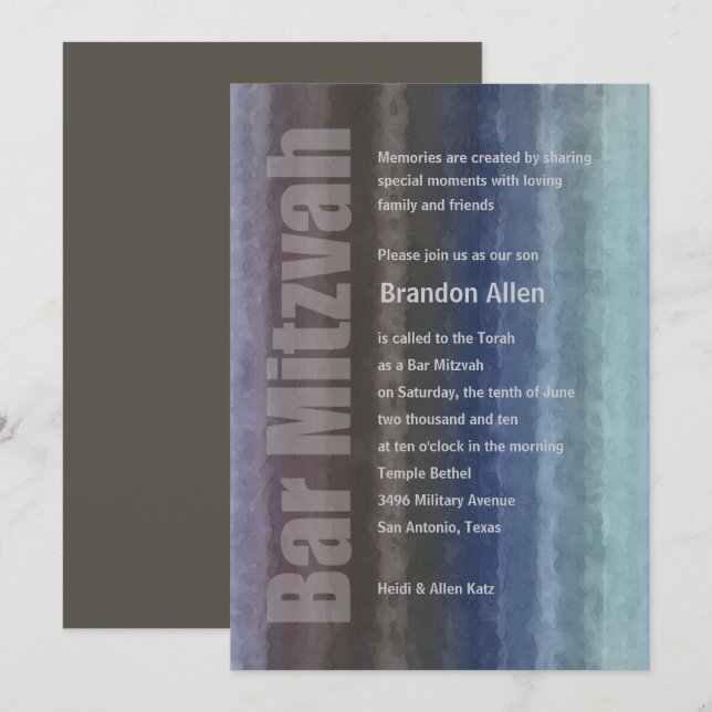 Invitation Barre Mitzvah Aquarelles (Devant / Derrière)