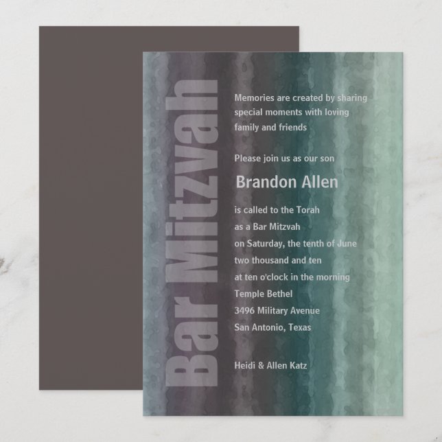 Invitation Barre Mitzvah Aquarelles (Devant / Derrière)