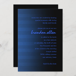 Invitation Barre Mitzvah Bleu et Noir Horizontale Bande