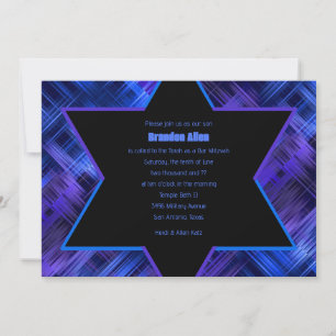 Invitation Barre Mitzvah bleu et violet Abstrait plaid