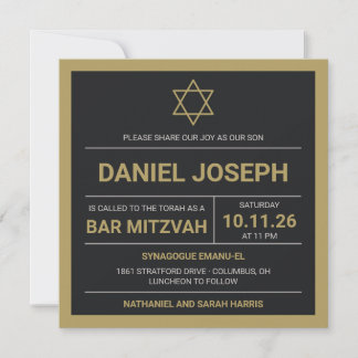 Invitation Barre Mitzvah en noir étoile juive