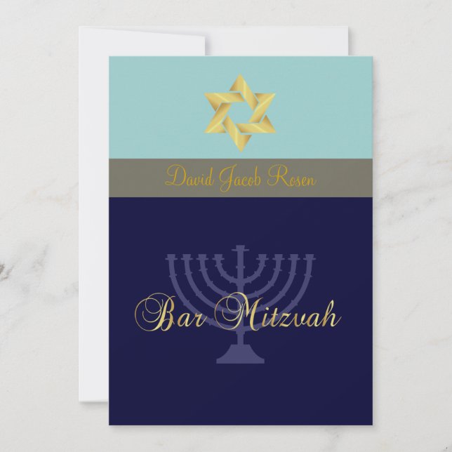 Invitation Barre Mitzvah/light + bleu foncé (Devant)