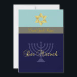 Invitation Barre Mitzvah/light   bleu foncé<br><div class="desc">Duo clair ton bleu avec une étoile dorée de David pas aussi flashy que carte Bat mitzvah,  classe subtile. Entièrement personnalisable,  changez la couleur de votre arrière - plan. Copyright © 2010 PixDezines.com et PixDezines sur zazzle.com</div>