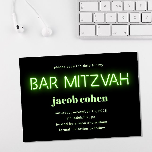 Invitation Barre Mitzvah Luminaires Vert Nion Économisez La D (Créateur téléchargé)
